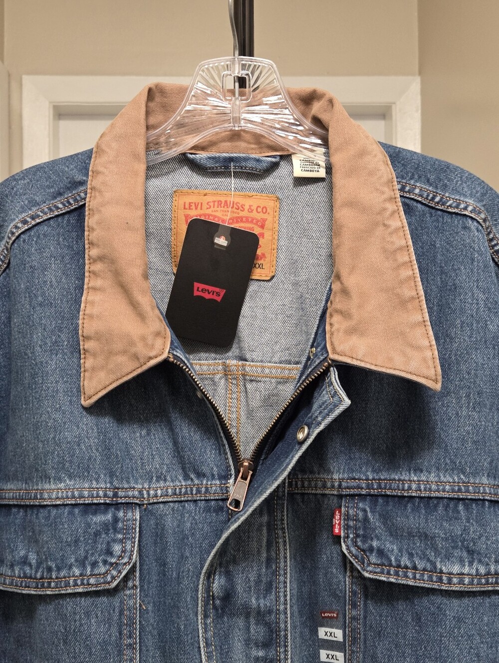 NWT Levi's Blue Denim Field Jacket Tan Corduroy Collar 100% Cotton Utility Chore - Picture 3 of 9